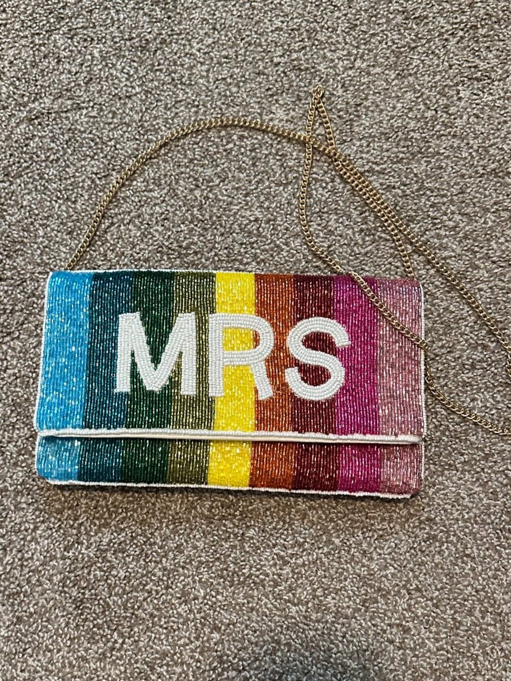 Beaded MRS Rainbow Bridal Clutch Crossbody Bag Wedding Bachelorette Honeymoon